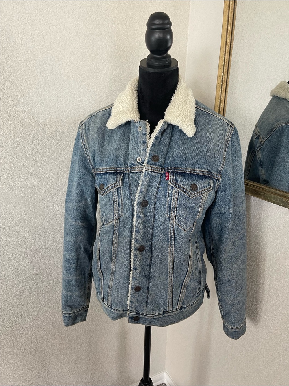 Levi's Light Blue Denim Sherpa Jacket with Cream Collar